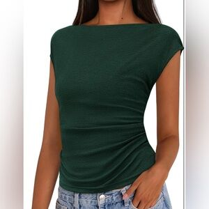 Chic Forest Green Women's Short Sleeve Top